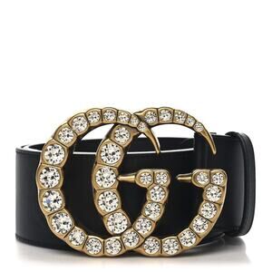 Gucci Black Calfskin Crystal Interlocking G Buckle Extra Wide Belt 80/32 NEW BOX